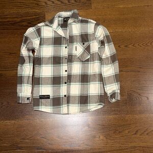 Brown and White Plaid Button-Up Shirt